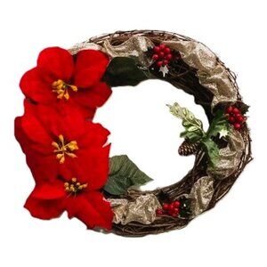 💫Farmhouse /Rustic Poinsettia Christmas wreath – Grapevine  w Holly Berries ✨🎄